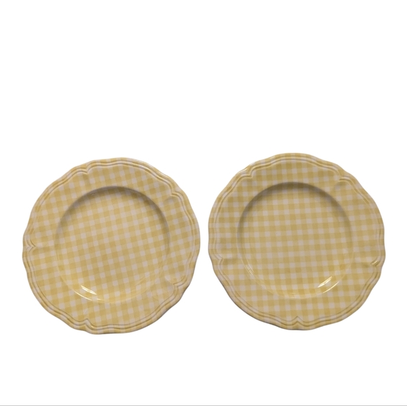 2 Vintage Judy Ironstone Salad Plates Yellow White Check Pattern Made In Japan - Picture 1 of 6